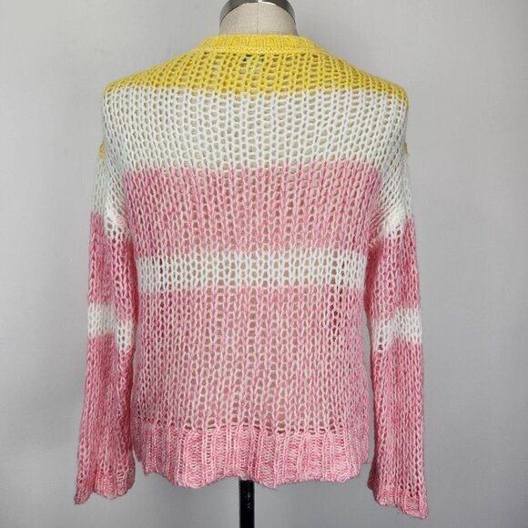Sundance Julia Stripe Sweater Womens M Pink White Yellow Pullover Open Knit Crew - Picture 4 of 9